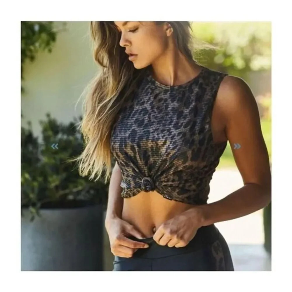 Koral Muscle Netz Crop Tank Top in Leopard Sz XS